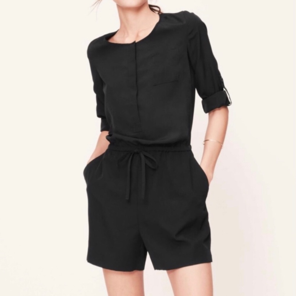 Ann Taylor Loft Black Romper Elastic Waist Size L